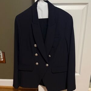 Classic Navy Blue Women’s Double-Breasted Blazer